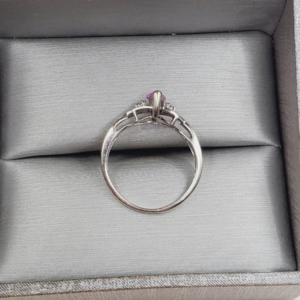 10k White Gold Marquise Pink Topaz Ring